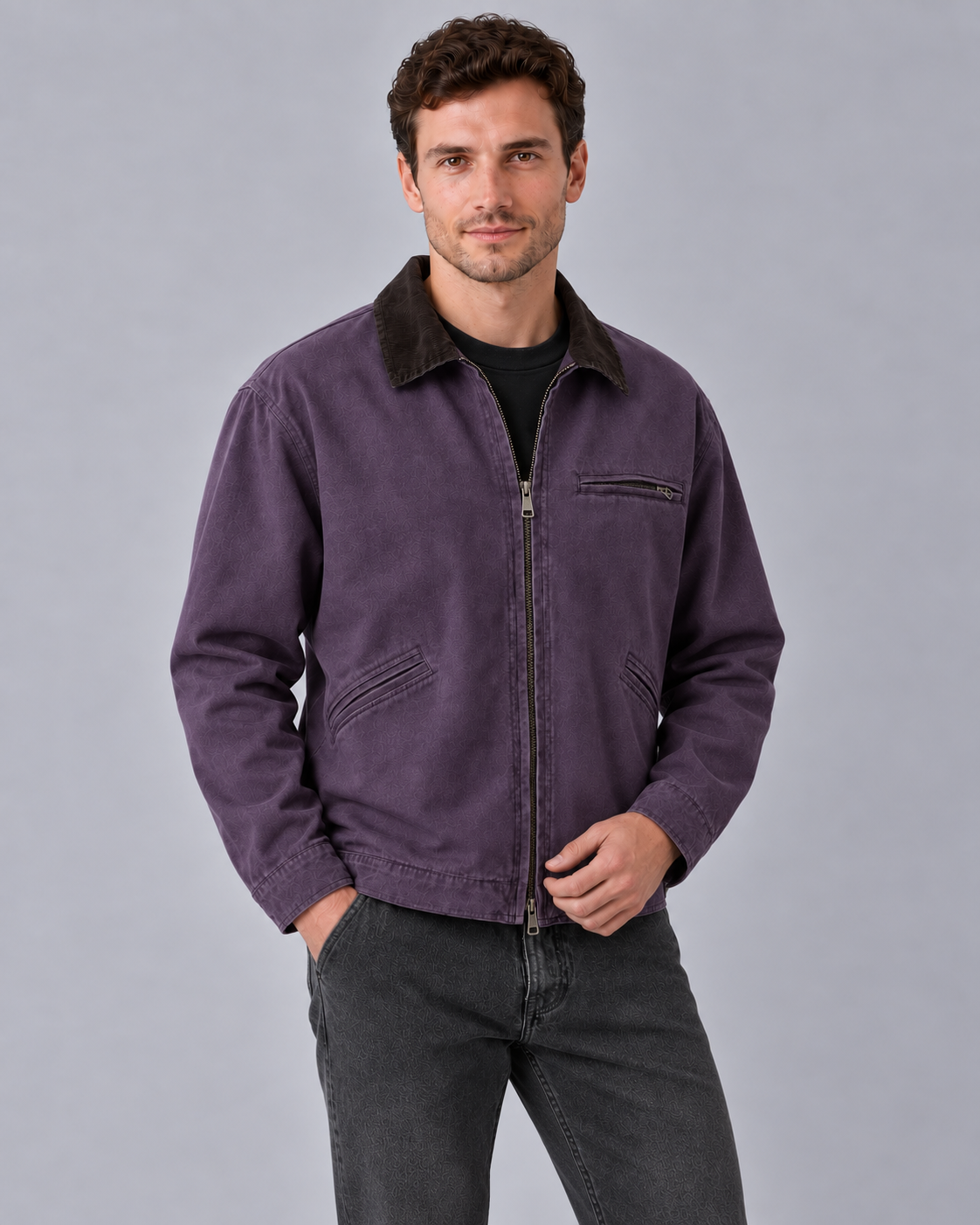 Men's Sturdy Cotton Canvas Barn Jacket with Corduroy Collar