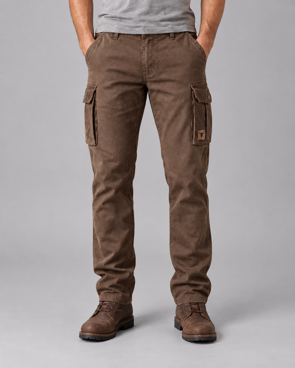 Men's Slim Fit Tapered Cargo Trousers with Stitching