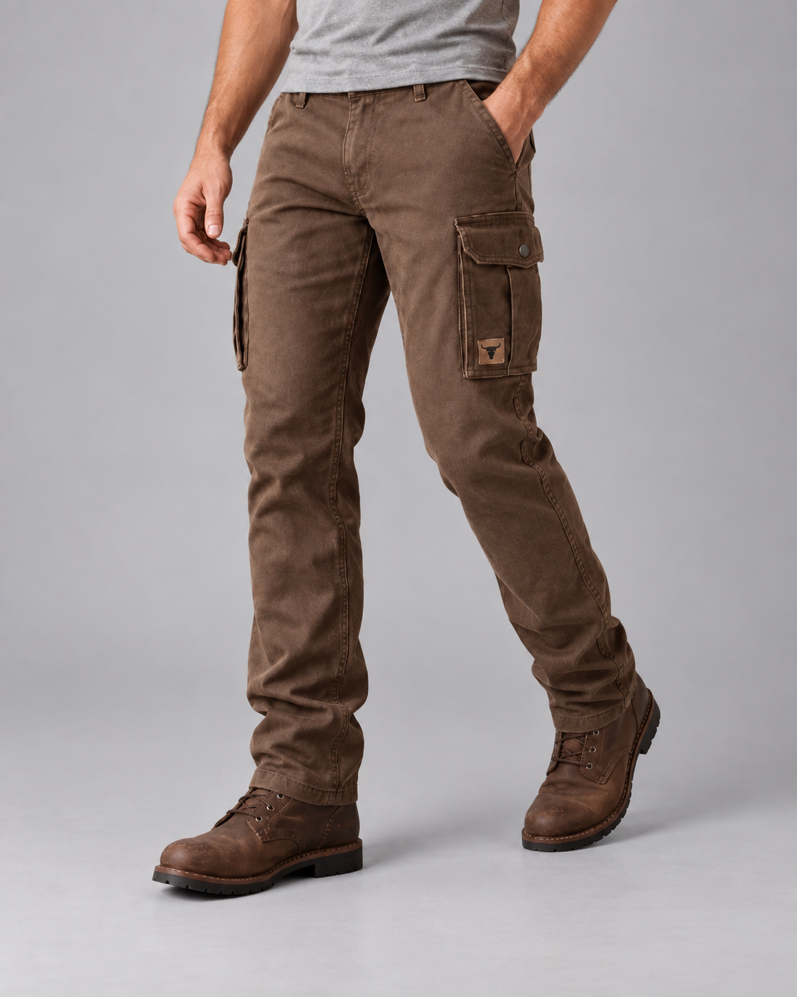 Men's Slim Fit Tapered Cargo Trousers with Stitching