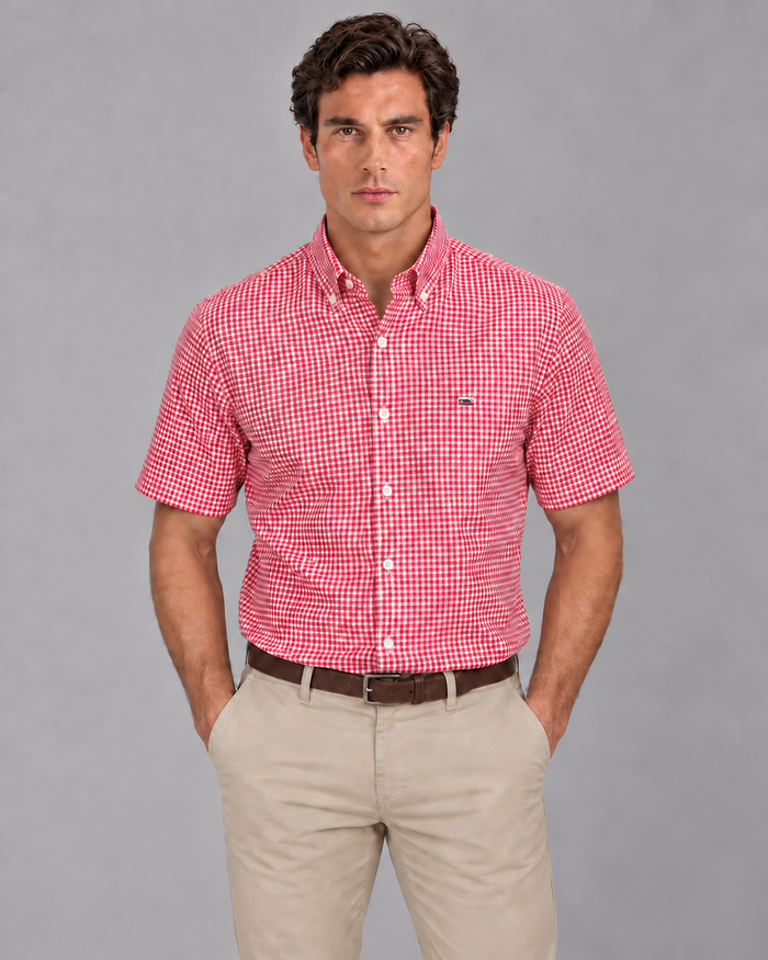 Men's Oxford Cotton Short-Sleeve Shirt with Pattern