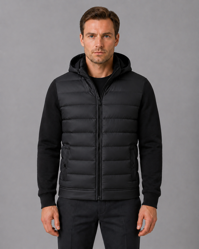 Men's Hybrid Down Jacket with Quilted Panels