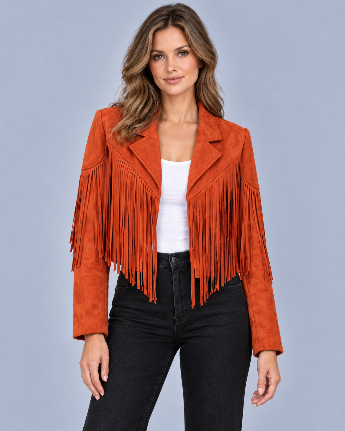 Women's Soft Suede Cropped Biker Jacket | Stylish Fringe Detail