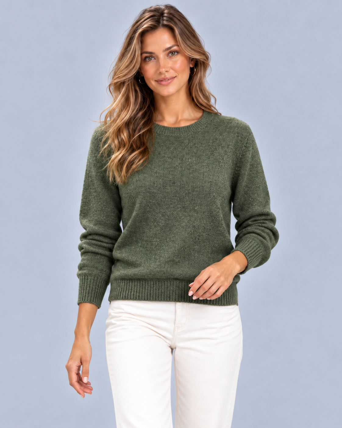 Women's Cashmere Crew Neck Sweater | Rib Knit Long Sleeve Jumper with Loose Fit