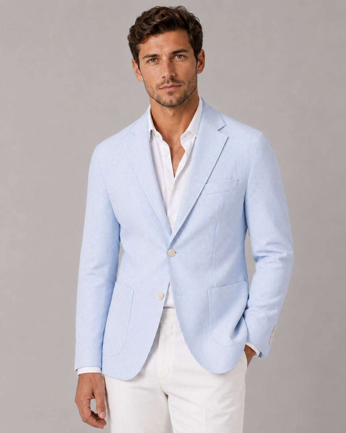 Men's Lightweight Striped Blazer with Tailored Fit