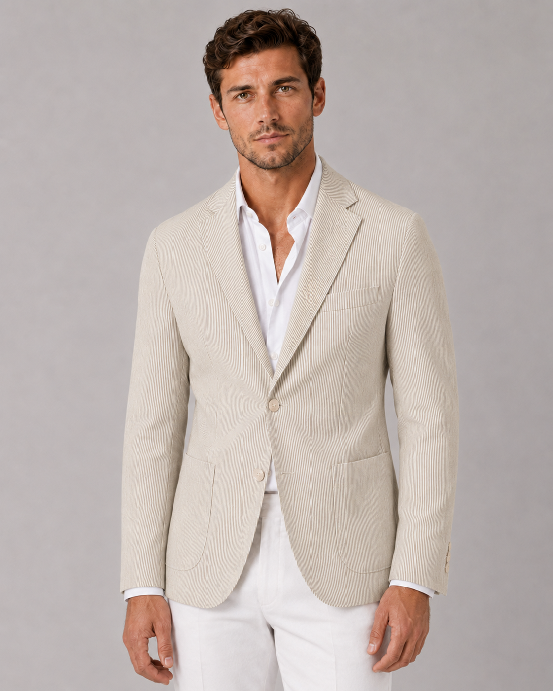 Men's Lightweight Striped Blazer with Tailored Fit