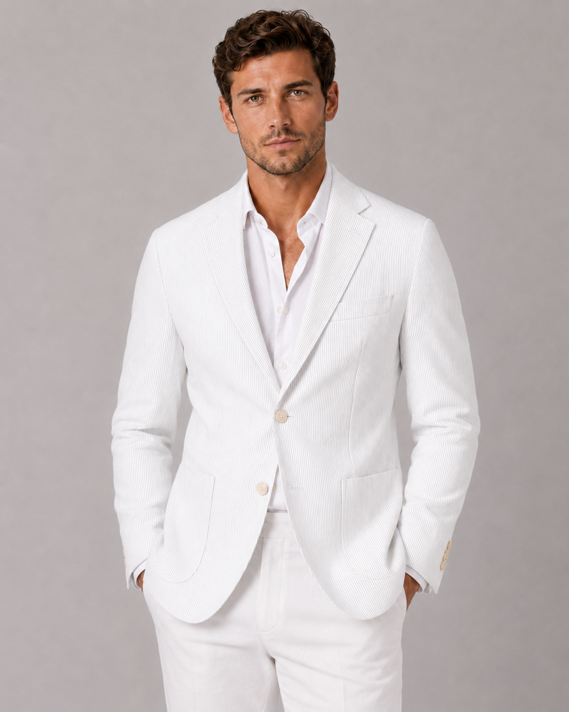 Men's Lightweight Striped Blazer with Tailored Fit