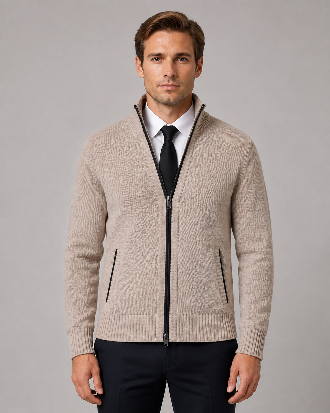 Men's Knitted Cardigan with Full-Zip Front