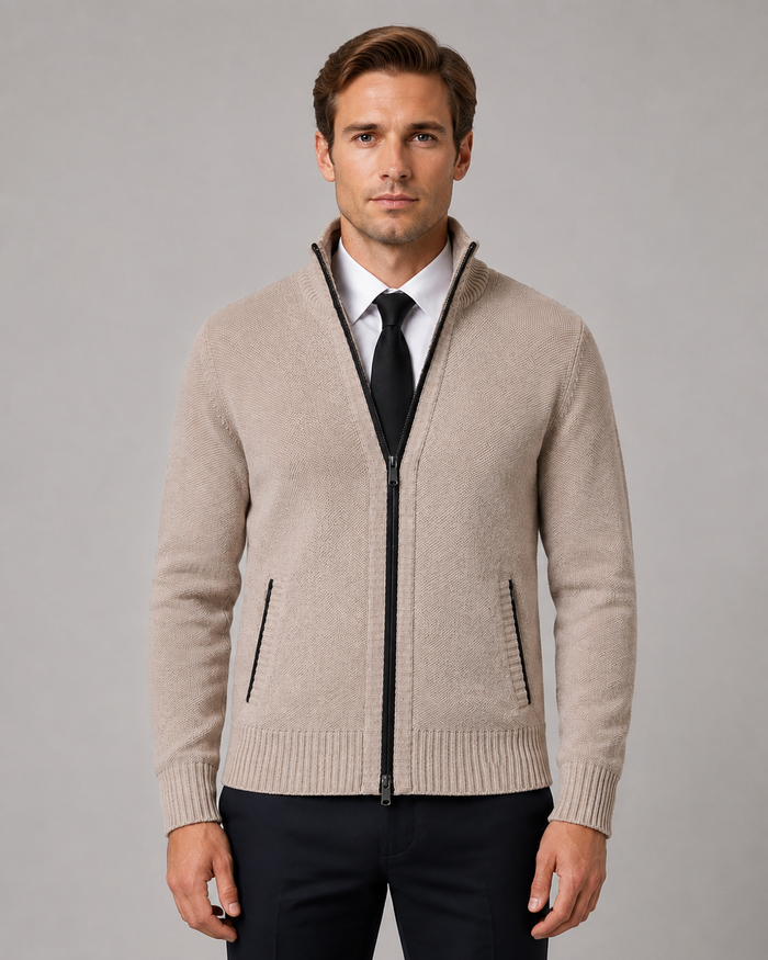 Men's Knitted Cardigan with Full-Zip Front