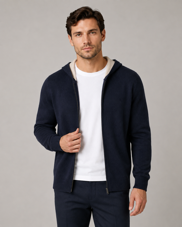 Two-Tone 100% Cashmere Zipper Hoodie