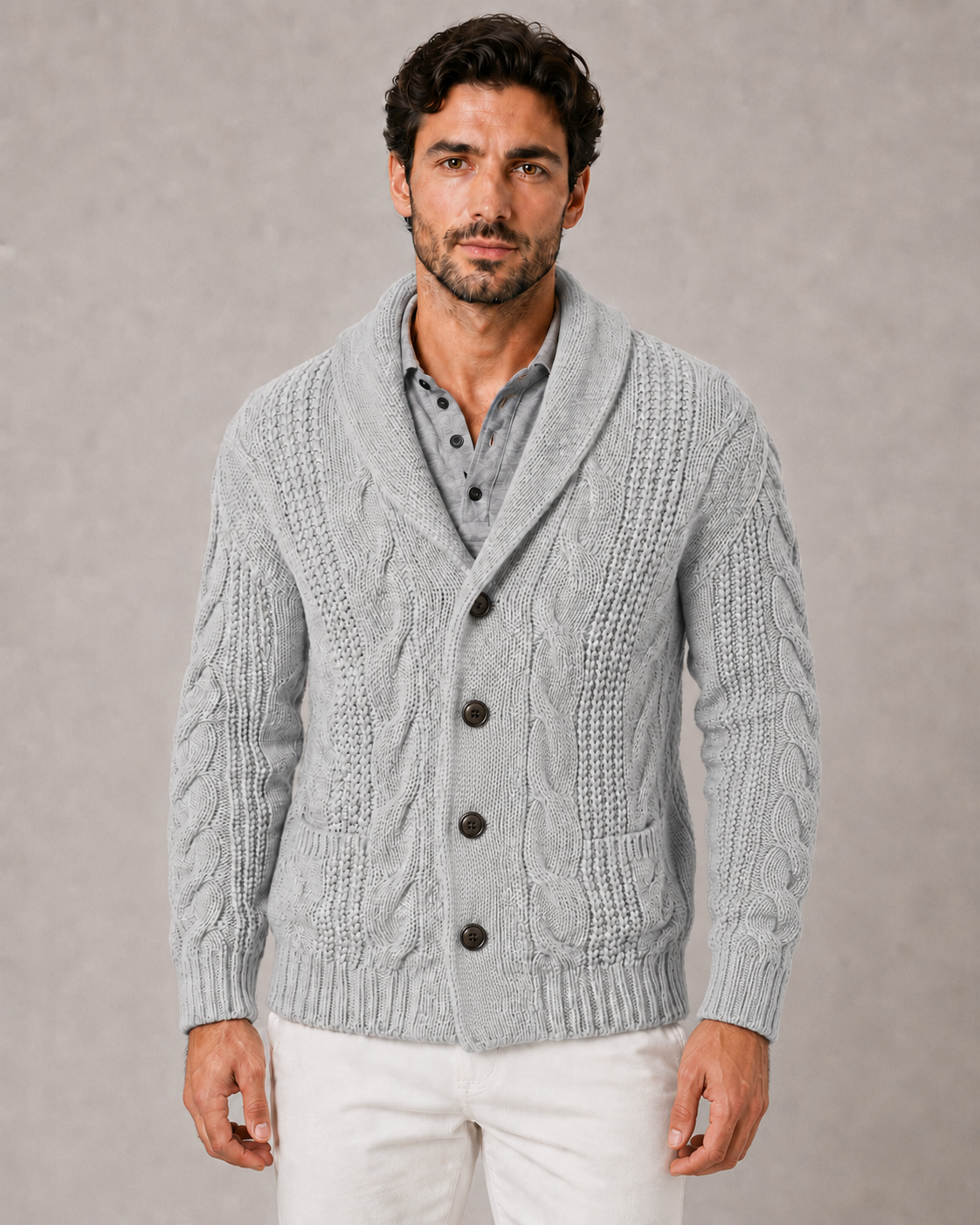 Men's Shawl Collar Cable Knit Cardigan