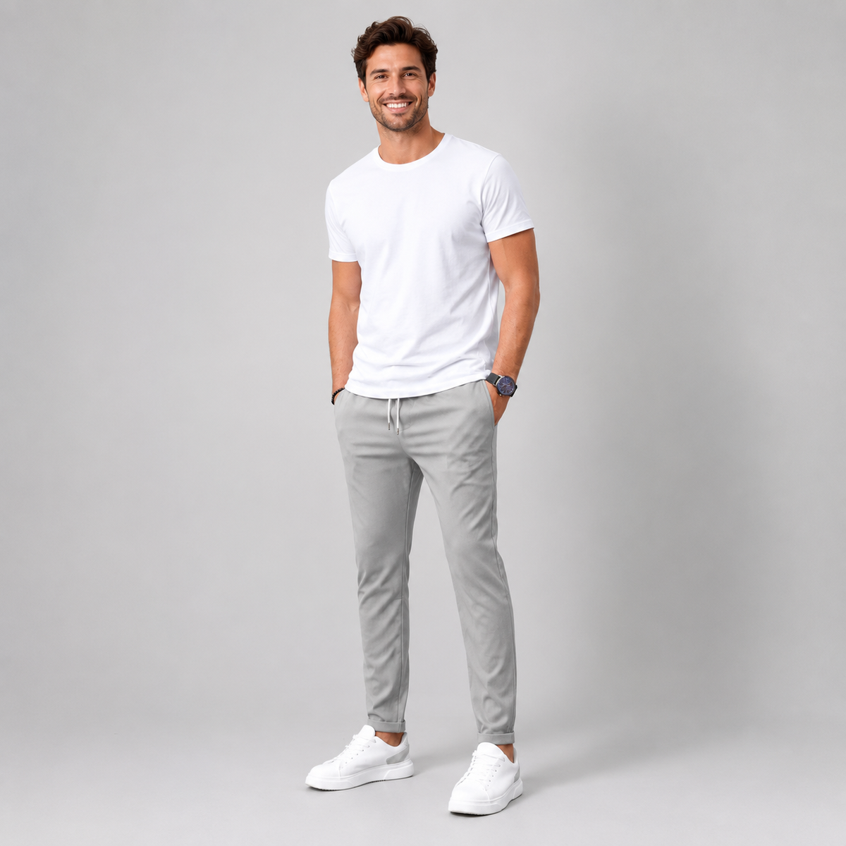 Men's Slim Fit Drawstring Trousers with Tapered Leg