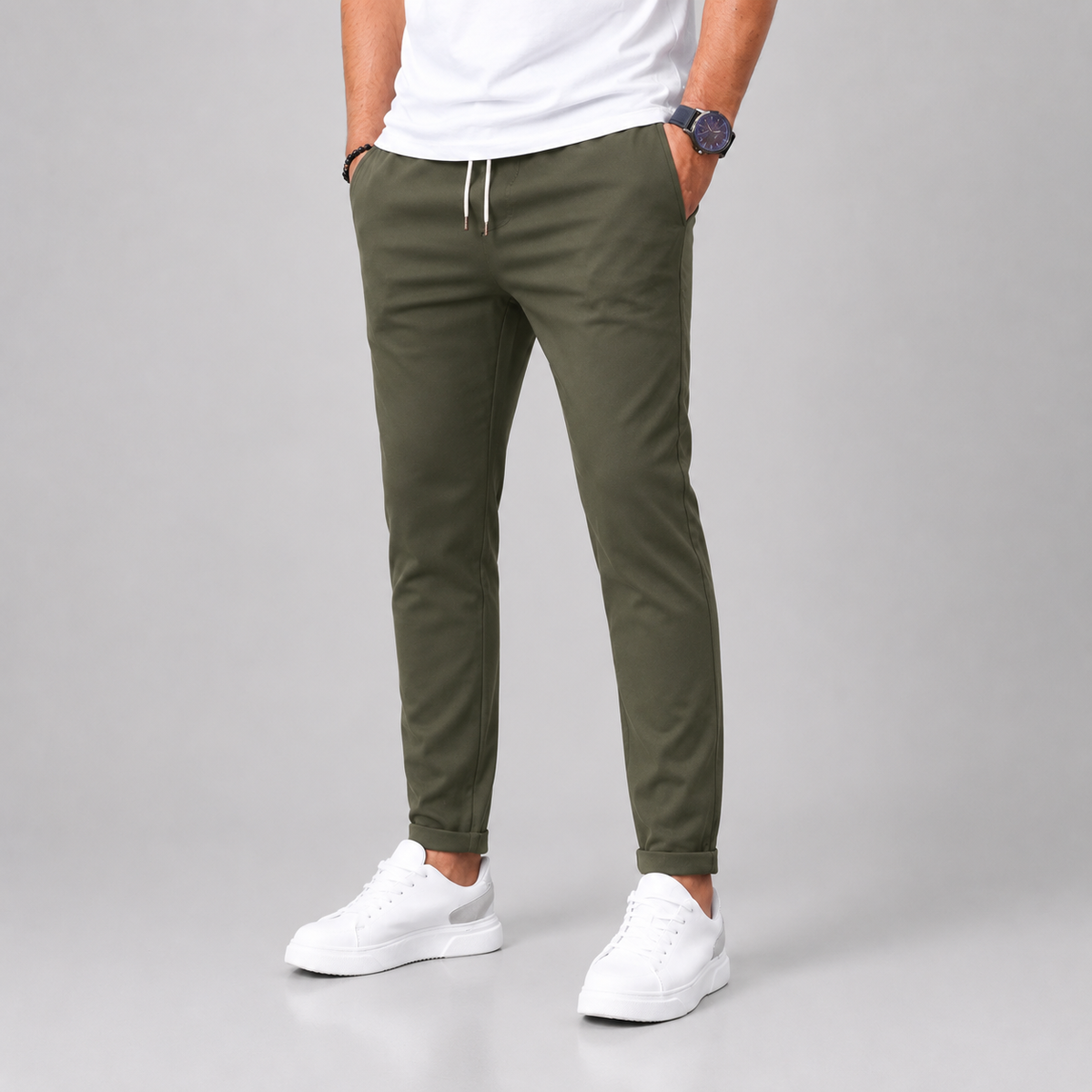 Men's Slim Fit Drawstring Trousers with Tapered Leg