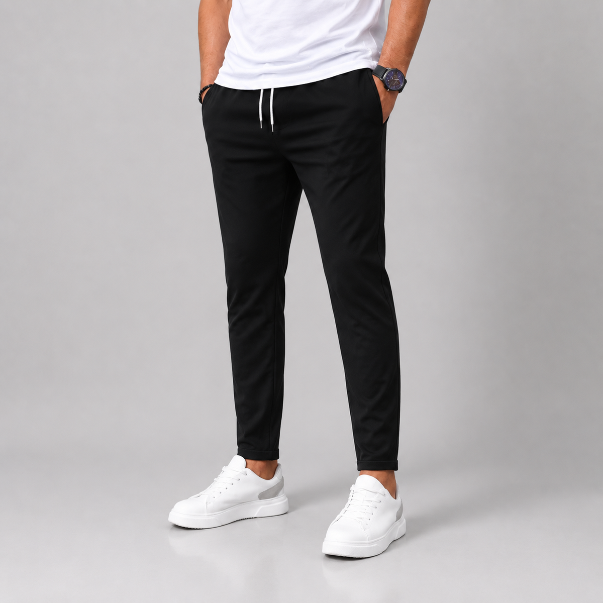 Men's Slim Fit Drawstring Trousers with Tapered Leg