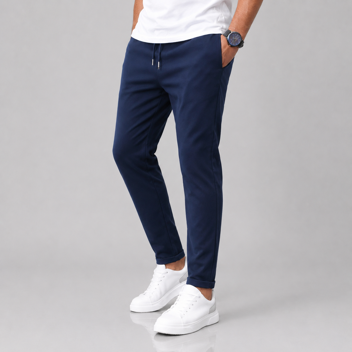 Men's Slim Fit Drawstring Trousers with Tapered Leg