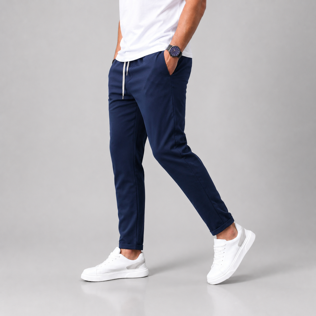 Men's Slim Fit Drawstring Trousers with Tapered Leg