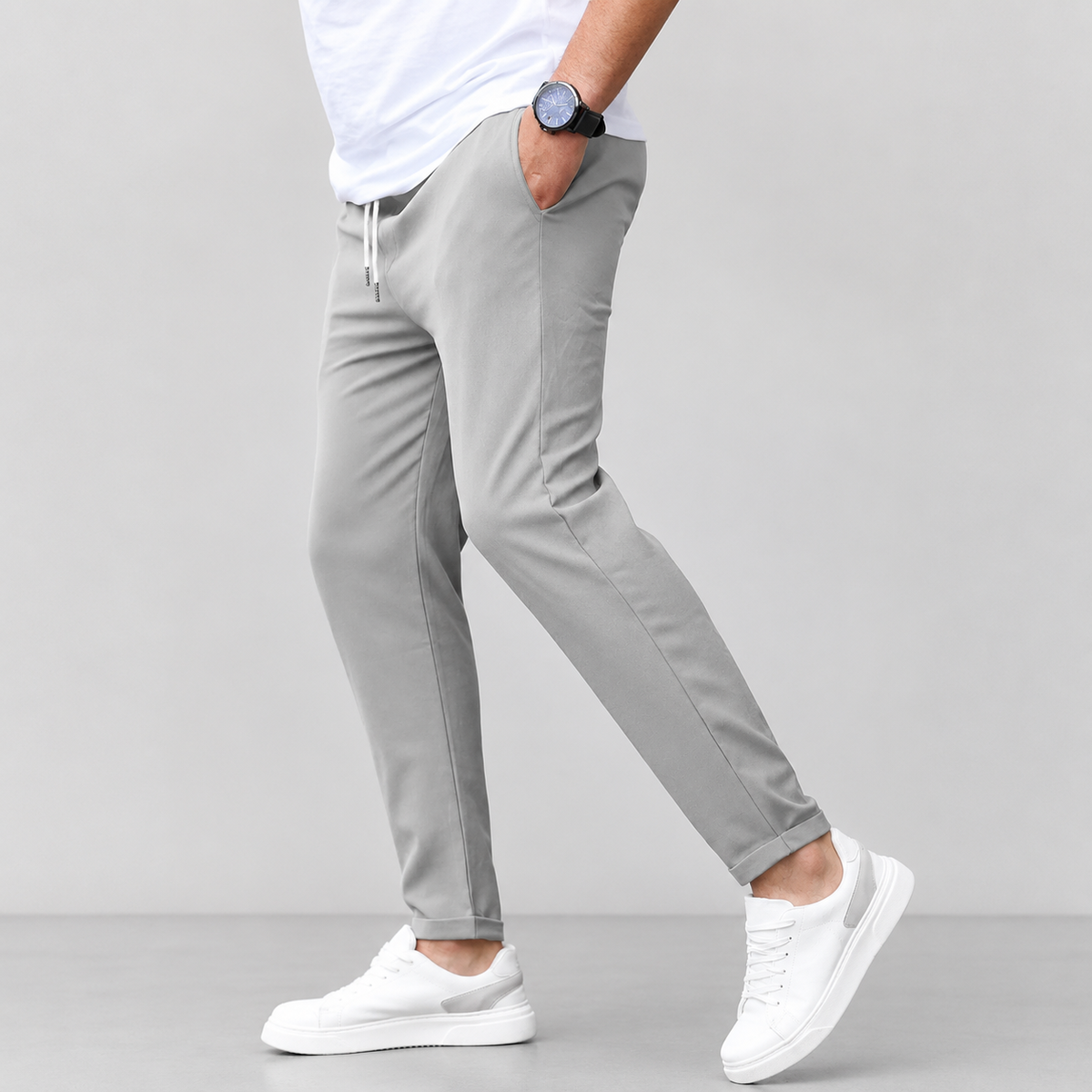 Men's Slim Fit Drawstring Trousers with Tapered Leg