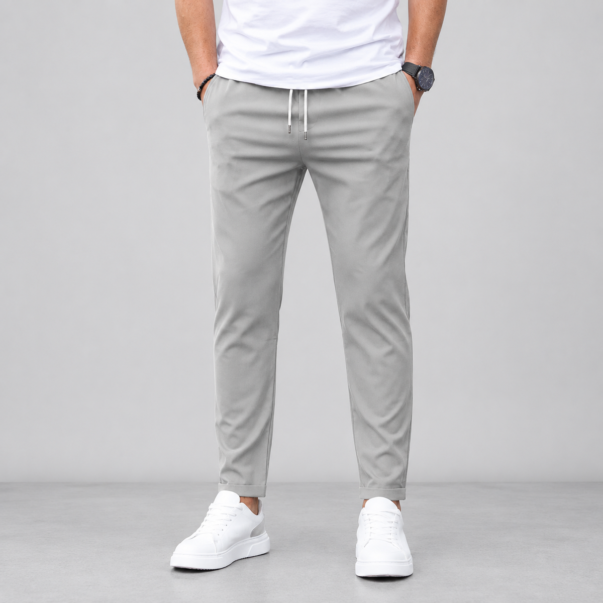 Men's Slim Fit Drawstring Trousers with Tapered Leg