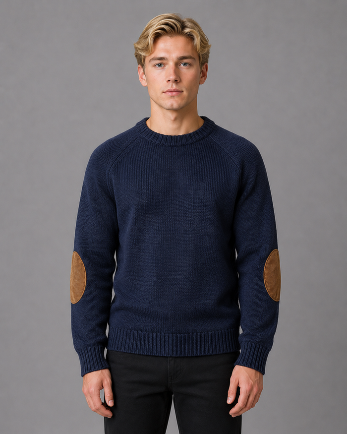 Men's Cable Knit Jumper with Elbow Patches