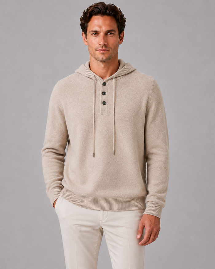 100% Cashmere Button-Up Hoodie