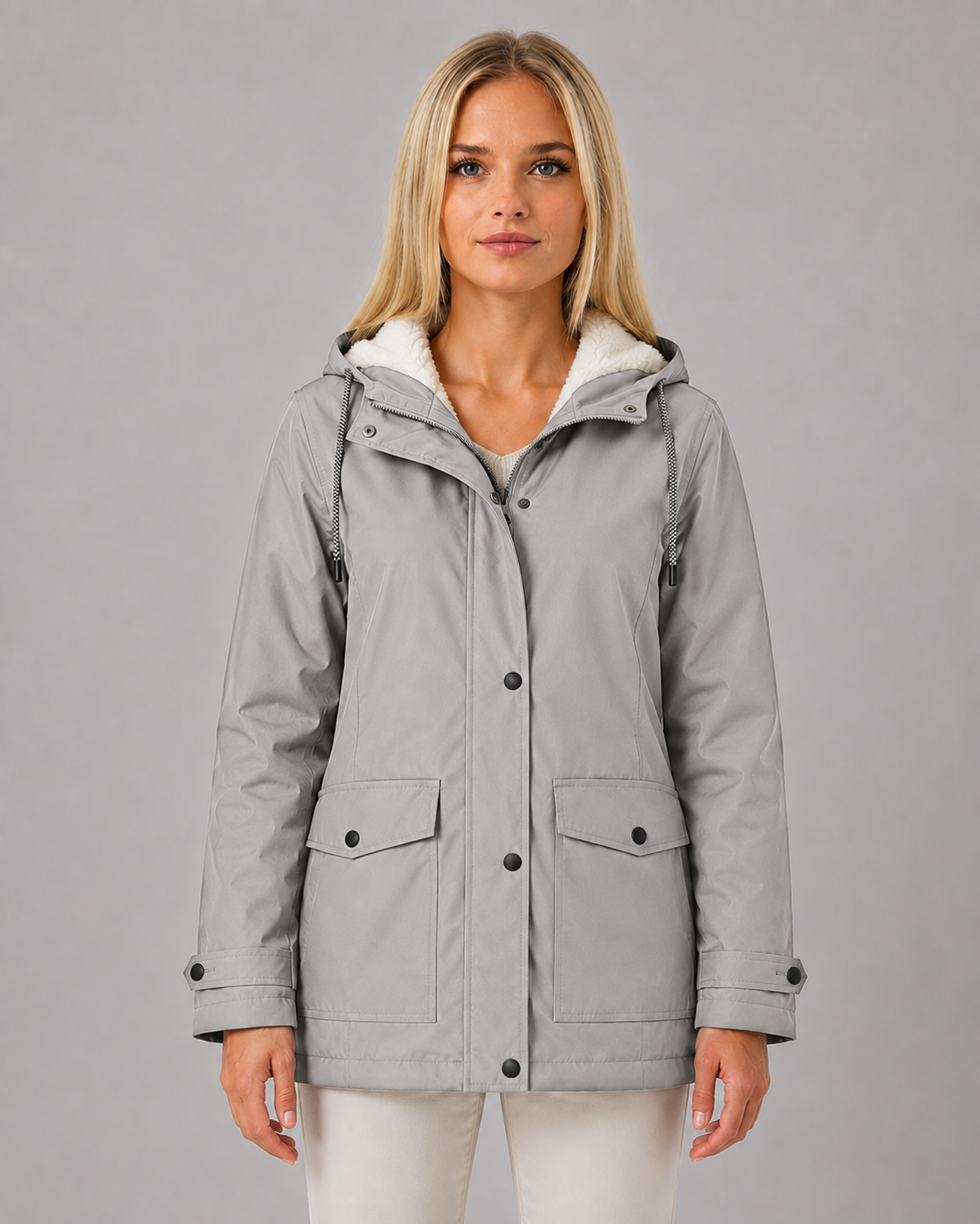 Women's Fleece-Lined Trench Coat with Waterproof & Windproof Design