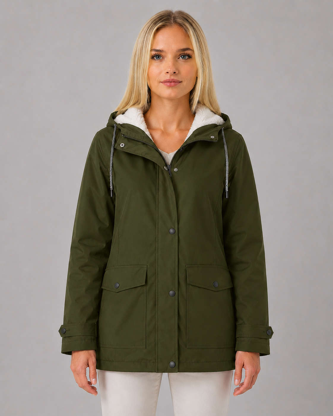 Women's Fleece-Lined Trench Coat with Waterproof & Windproof Design