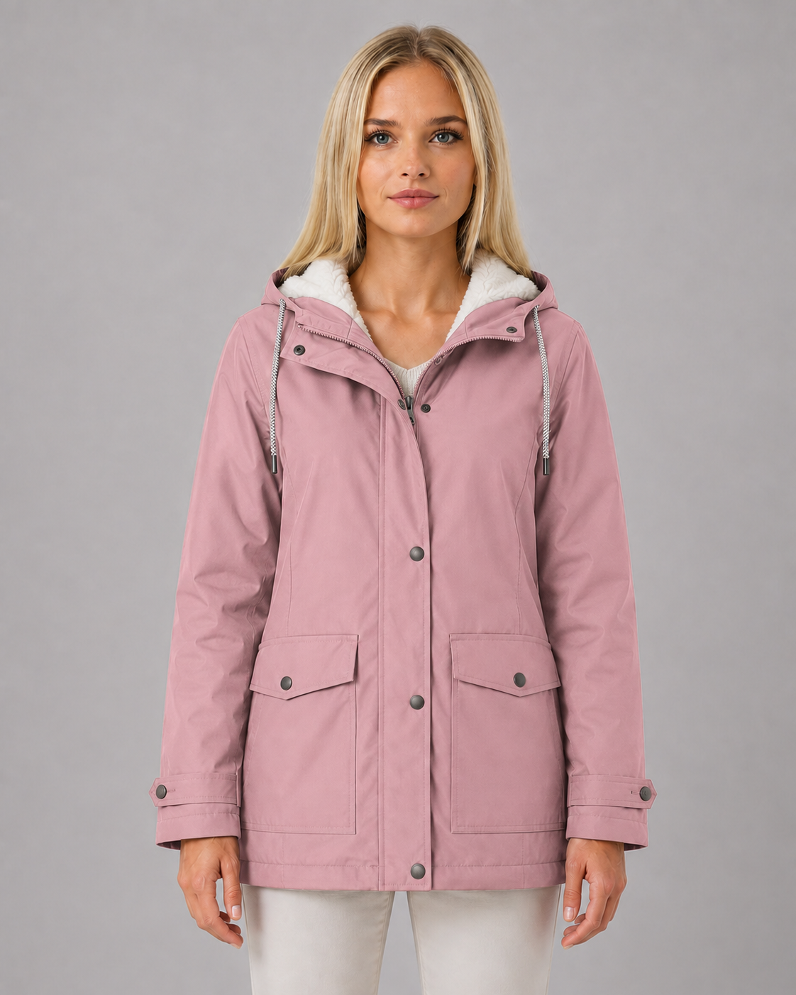 Women's Fleece-Lined Trench Coat with Waterproof & Windproof Design