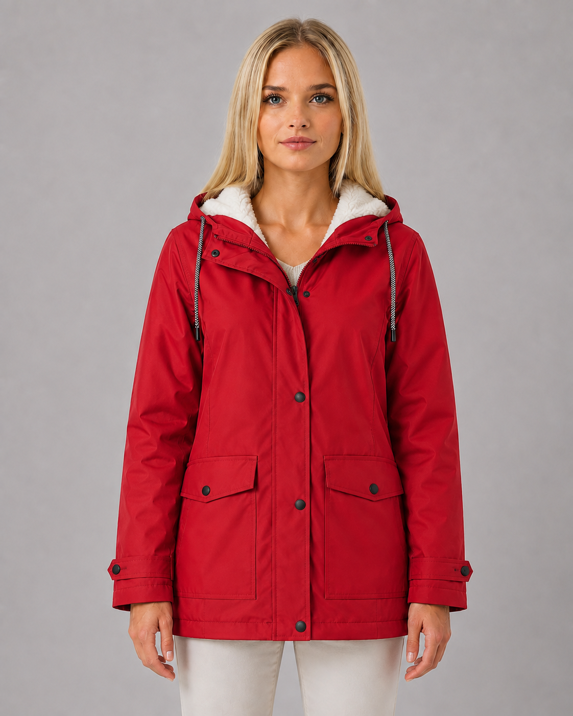 Women's Fleece-Lined Trench Coat with Waterproof & Windproof Design