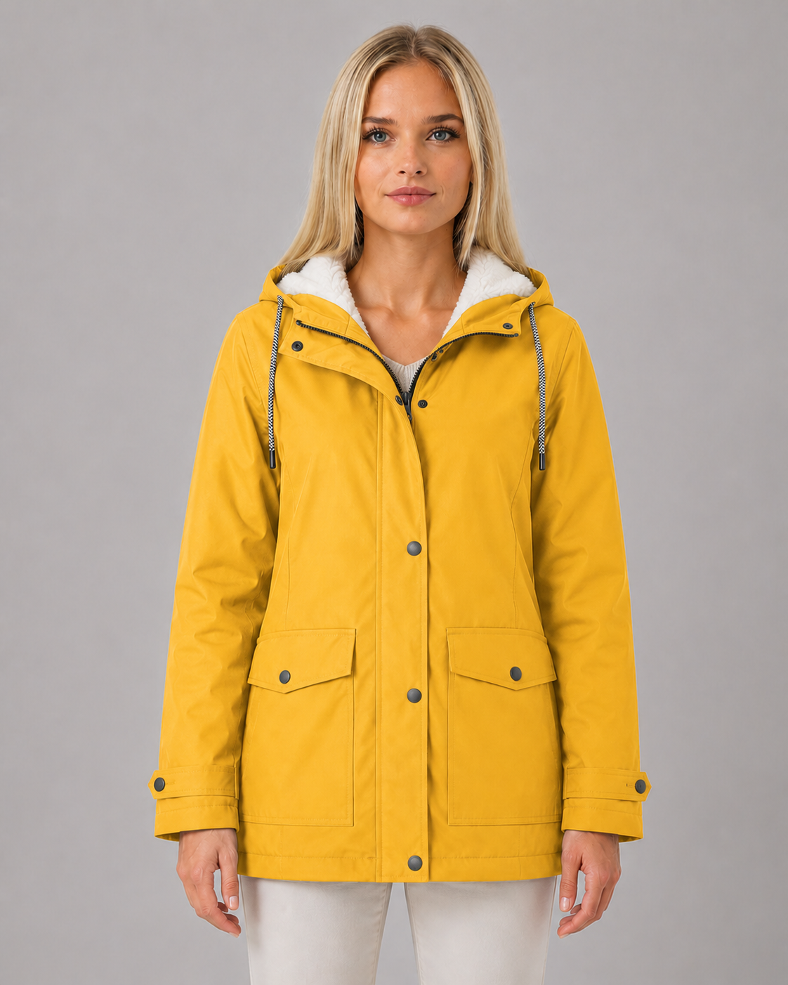 Women's Fleece-Lined Trench Coat with Waterproof & Windproof Design