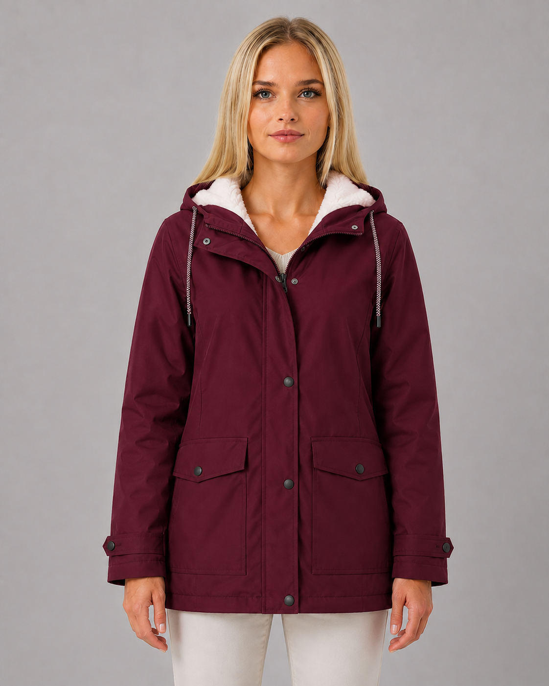 Women's Fleece-Lined Trench Coat with Waterproof & Windproof Design