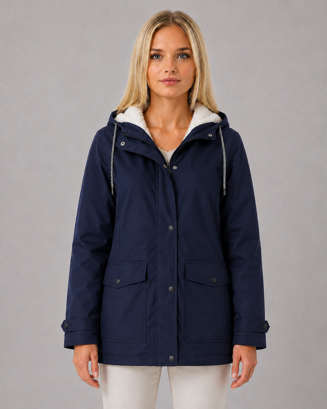 Women's Fleece-Lined Trench Coat with Waterproof & Windproof Design