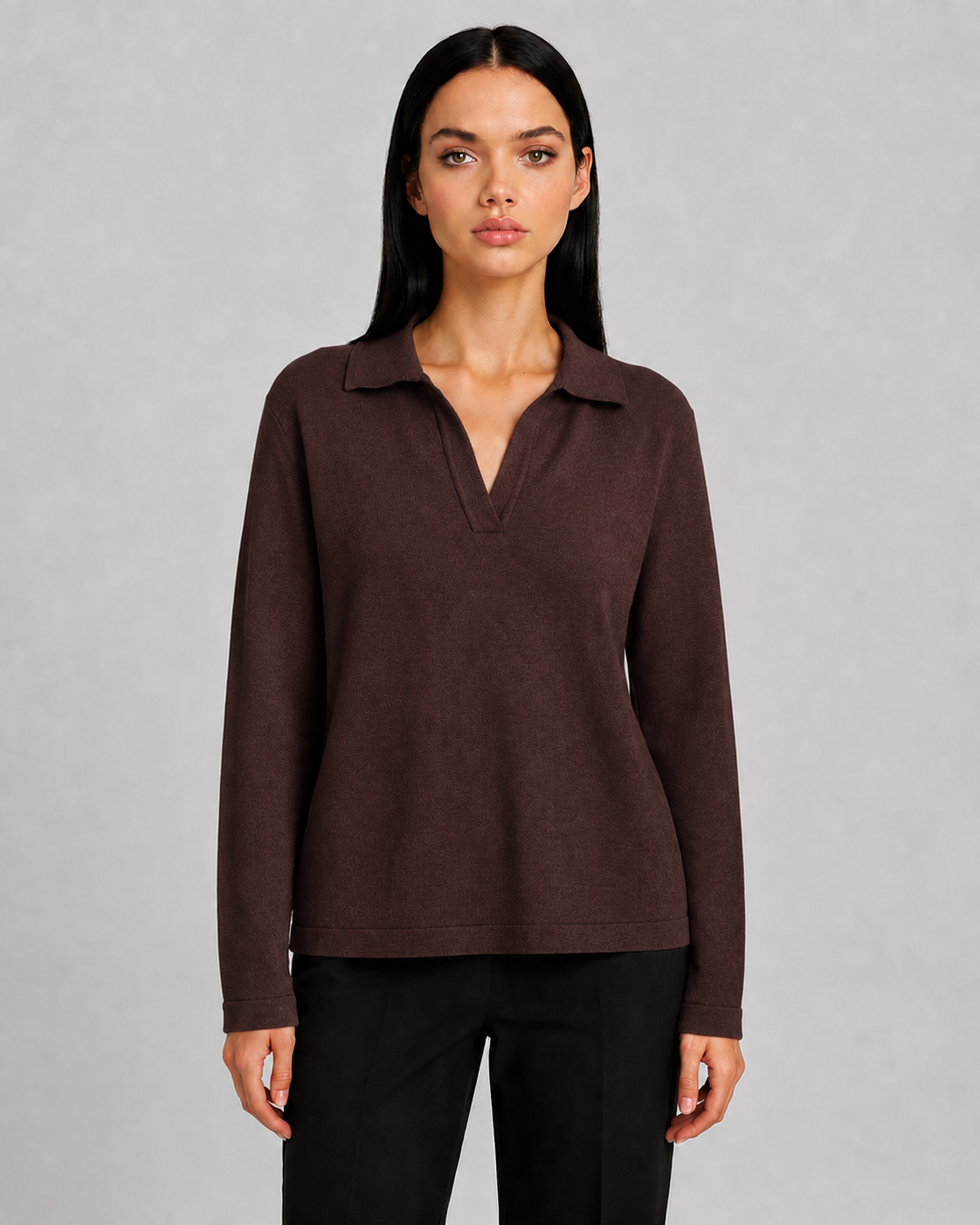Women's Viscose Blend Knit Sweater with Collar & Long Sleeves