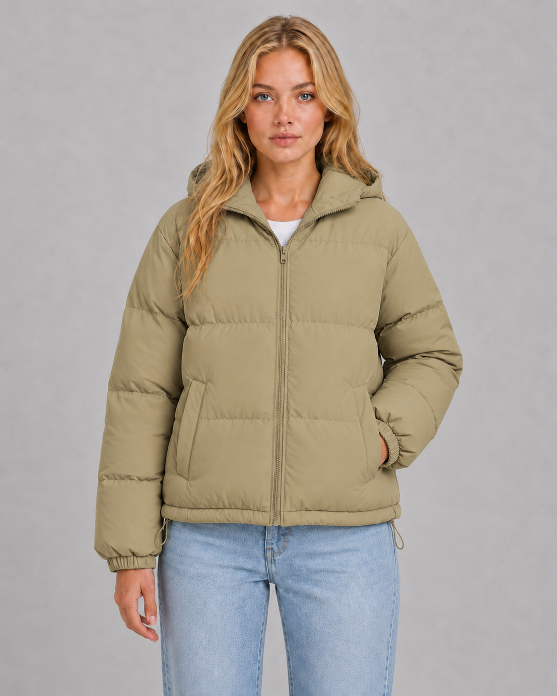 Unisex Cotton Blend Puffer Jacket with Hood & Padding