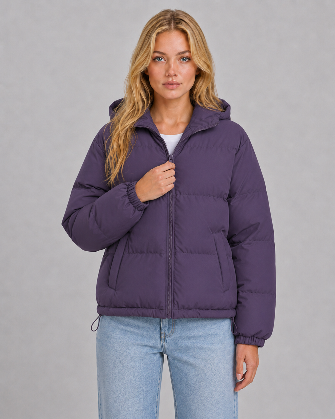 Unisex Cotton Blend Puffer Jacket with Hood & Padding