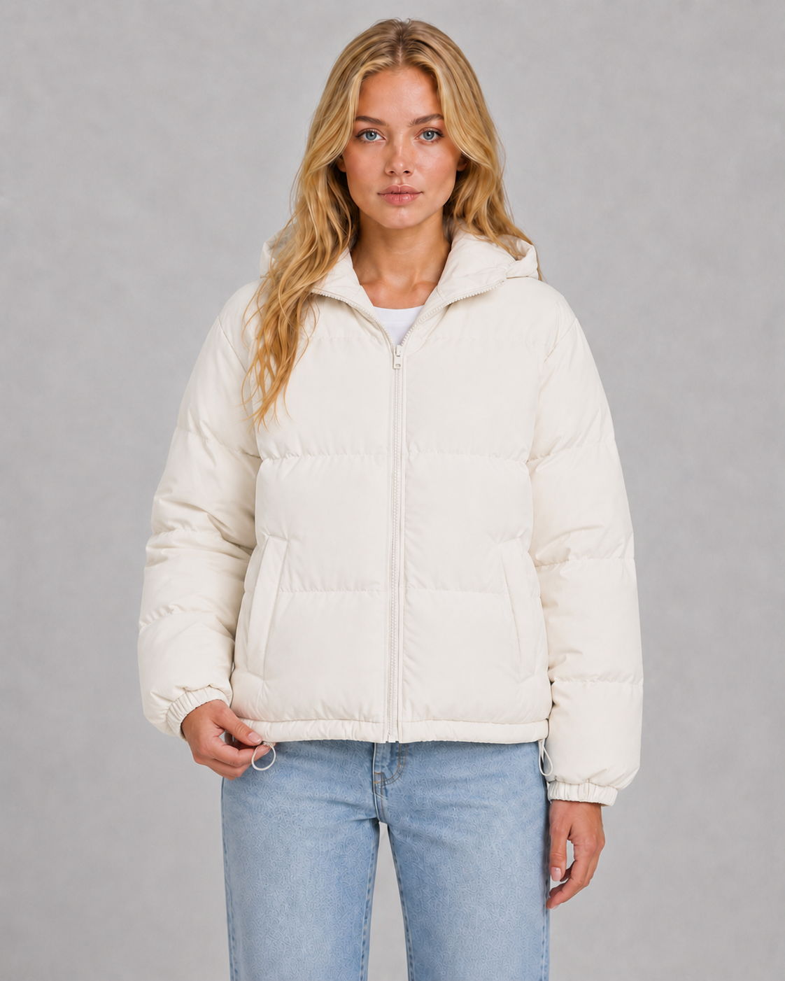 Unisex Cotton Blend Puffer Jacket with Hood & Padding
