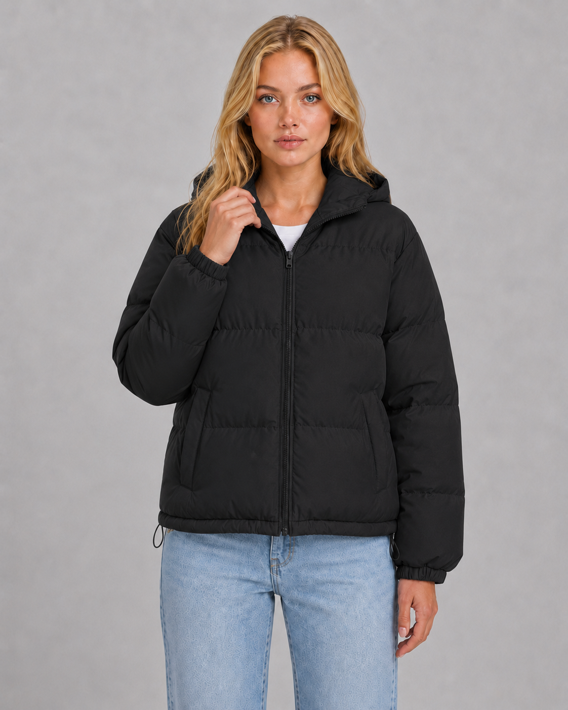 Unisex Cotton Blend Puffer Jacket with Hood & Padding