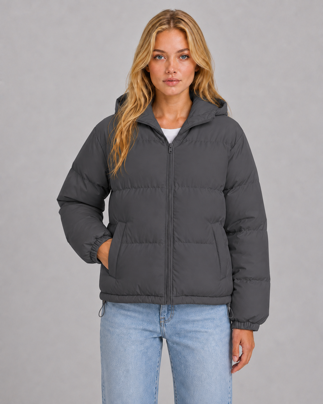 Unisex Cotton Blend Puffer Jacket with Hood & Padding
