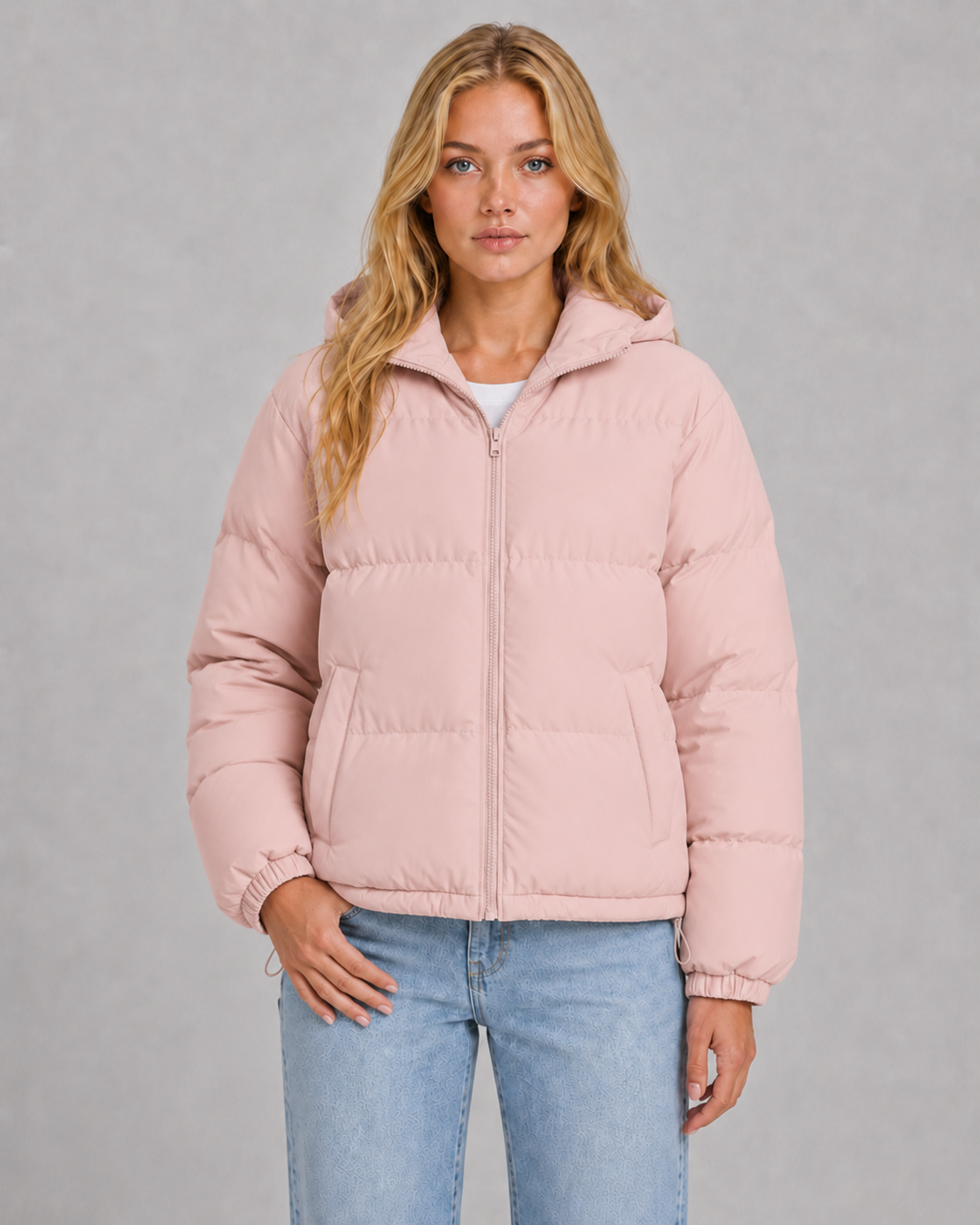 Unisex Cotton Blend Puffer Jacket with Hood & Padding