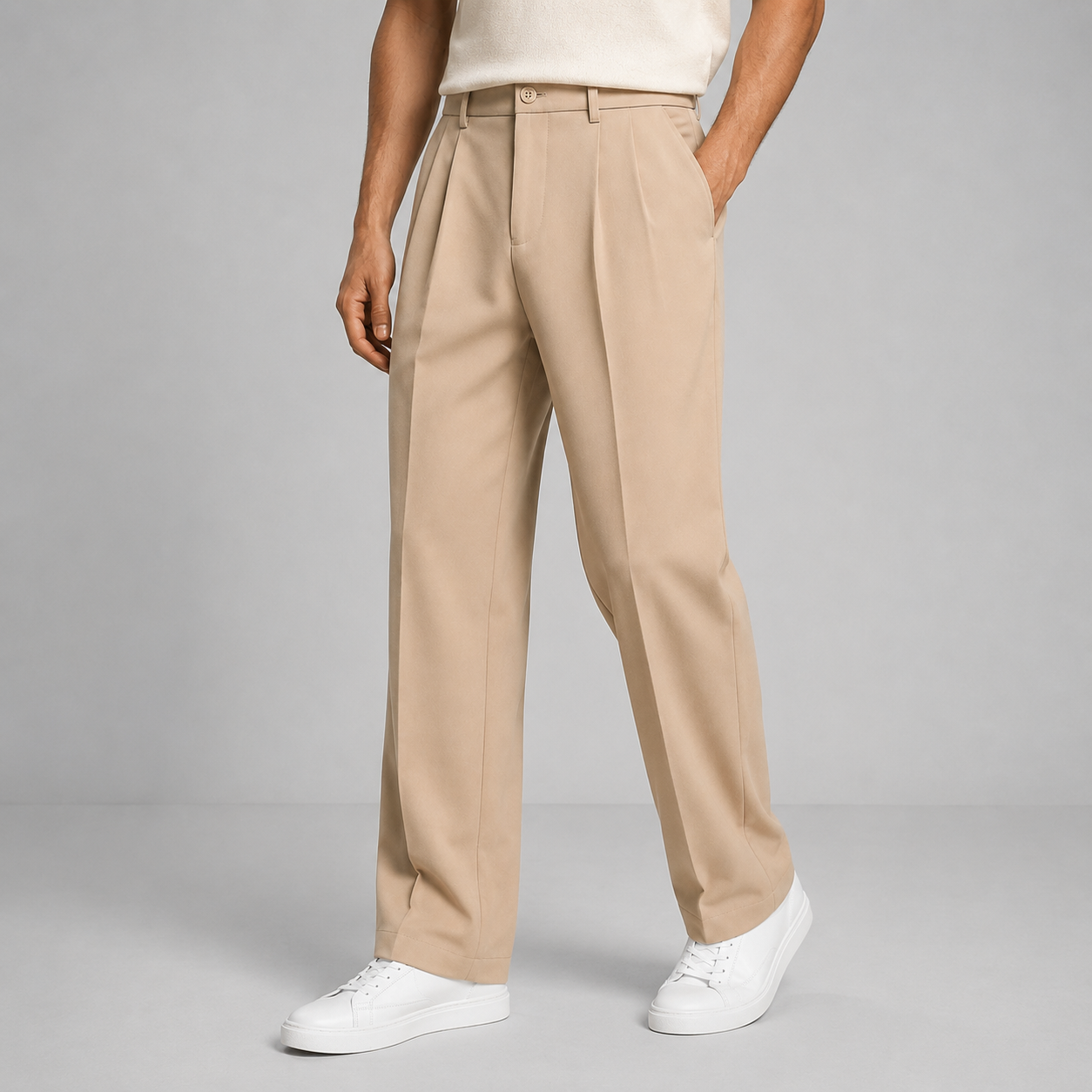 Men's Tailored Pleated Straight Leg Trousers