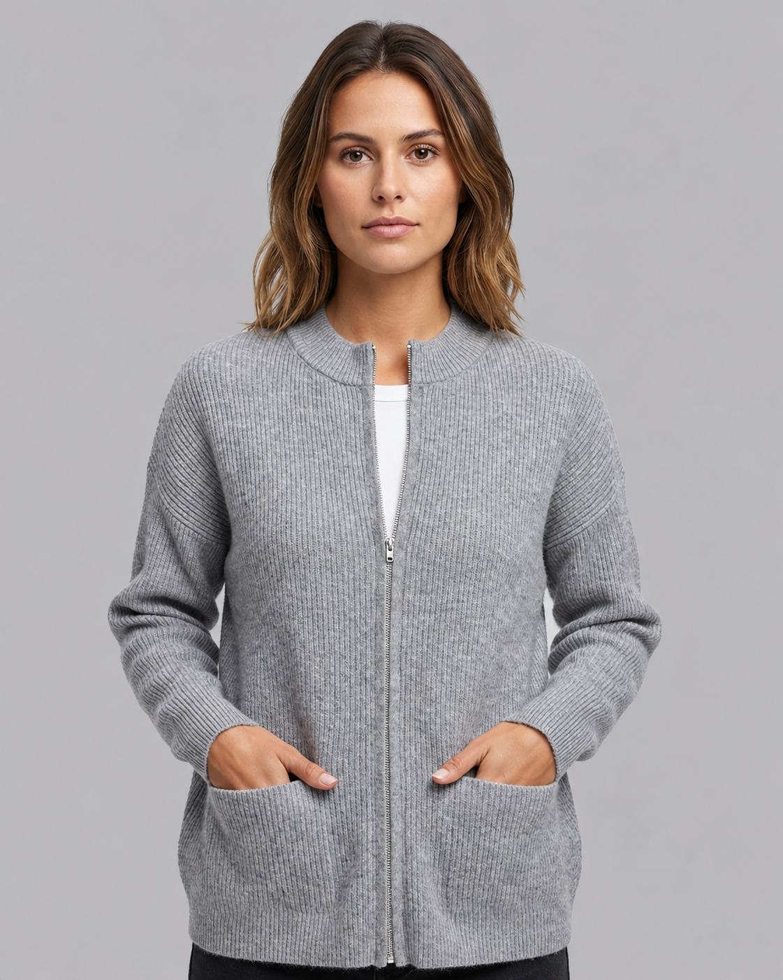 Women's Soft Cotton Knitted Cardigan with Double Pockets