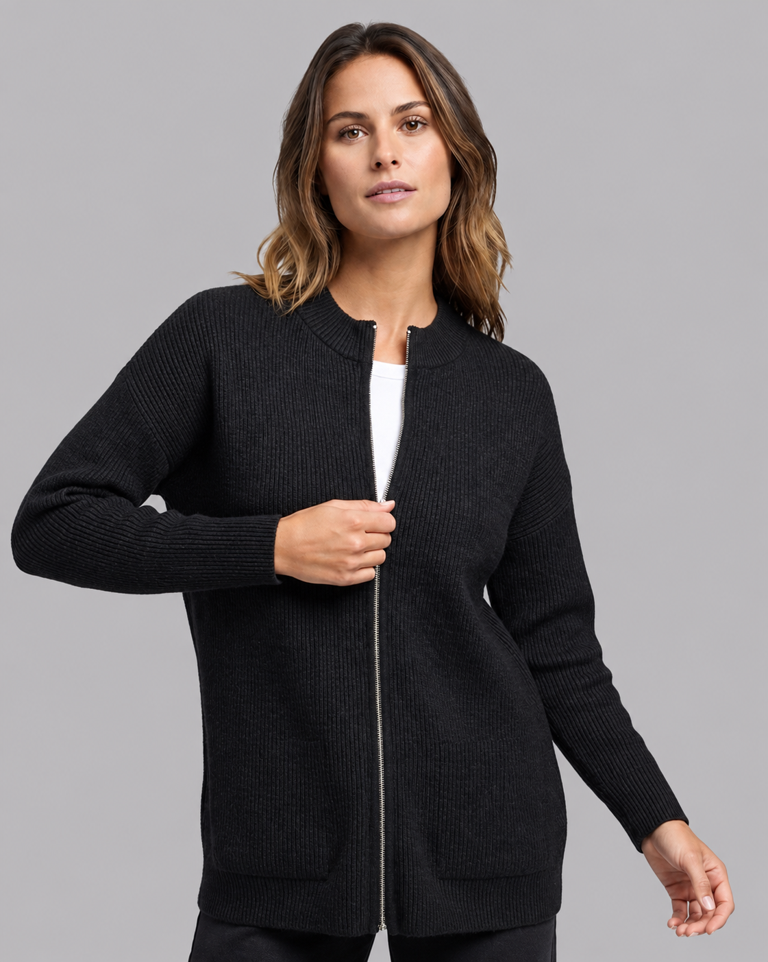 Women's Soft Cotton Knitted Cardigan with Double Pockets