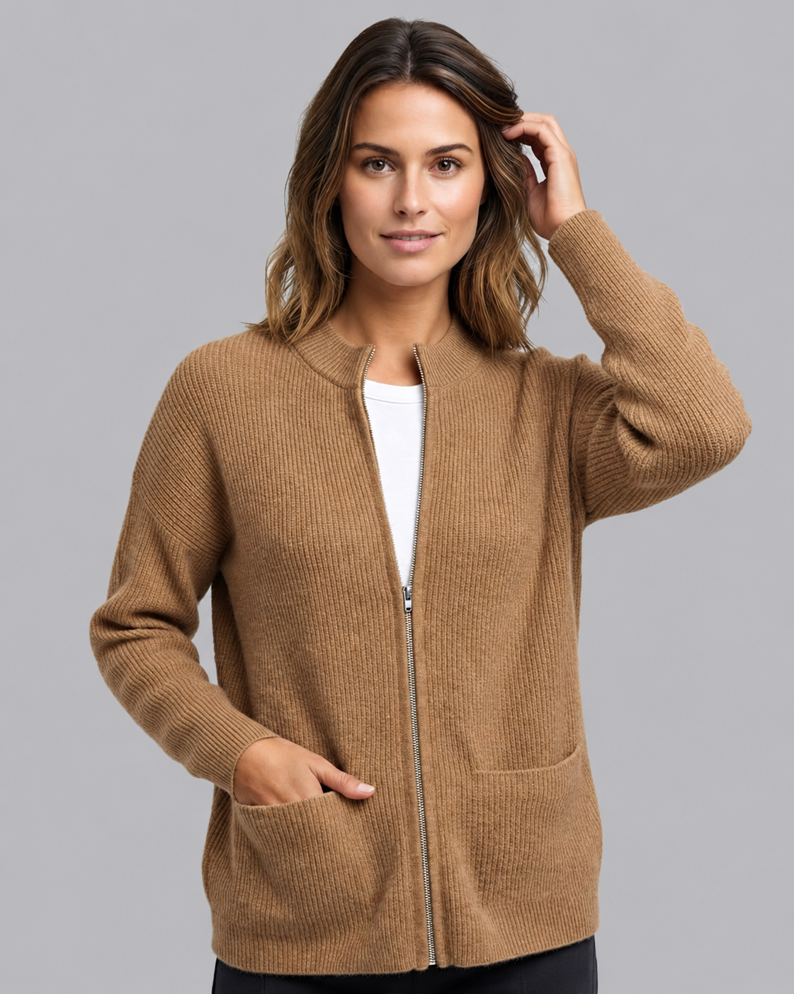 Women's Soft Cotton Knitted Cardigan with Double Pockets