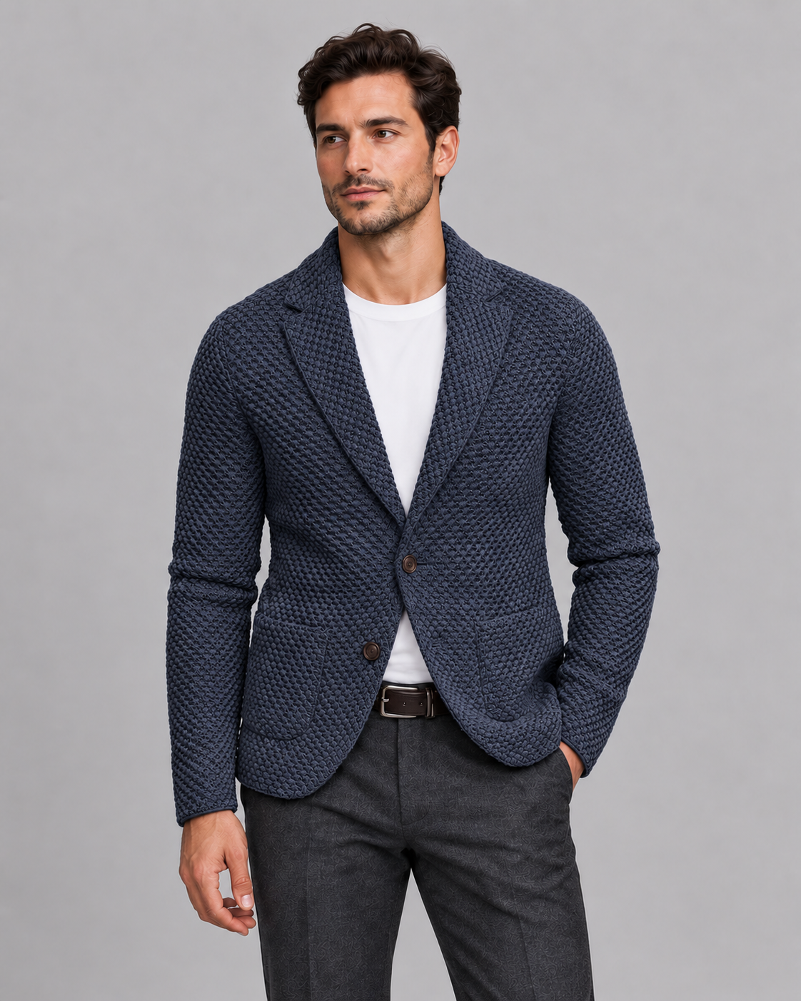 Men's Tailored Double-Button Blazer with Classic Fit