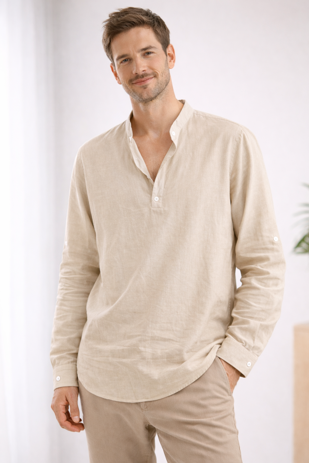 Men's Relaxed Fit Henley Shirt with Collar