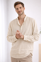 Men's Relaxed Fit Henley Shirt with Collar