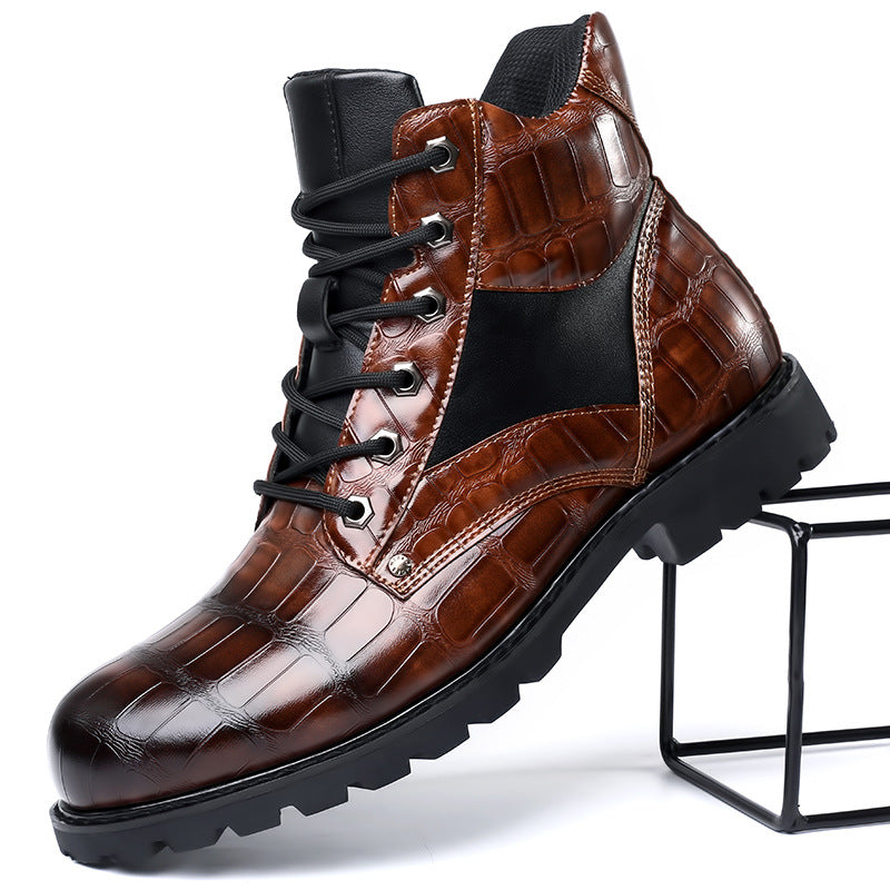 Men's Combat Alligator Embossed Ankle Boots