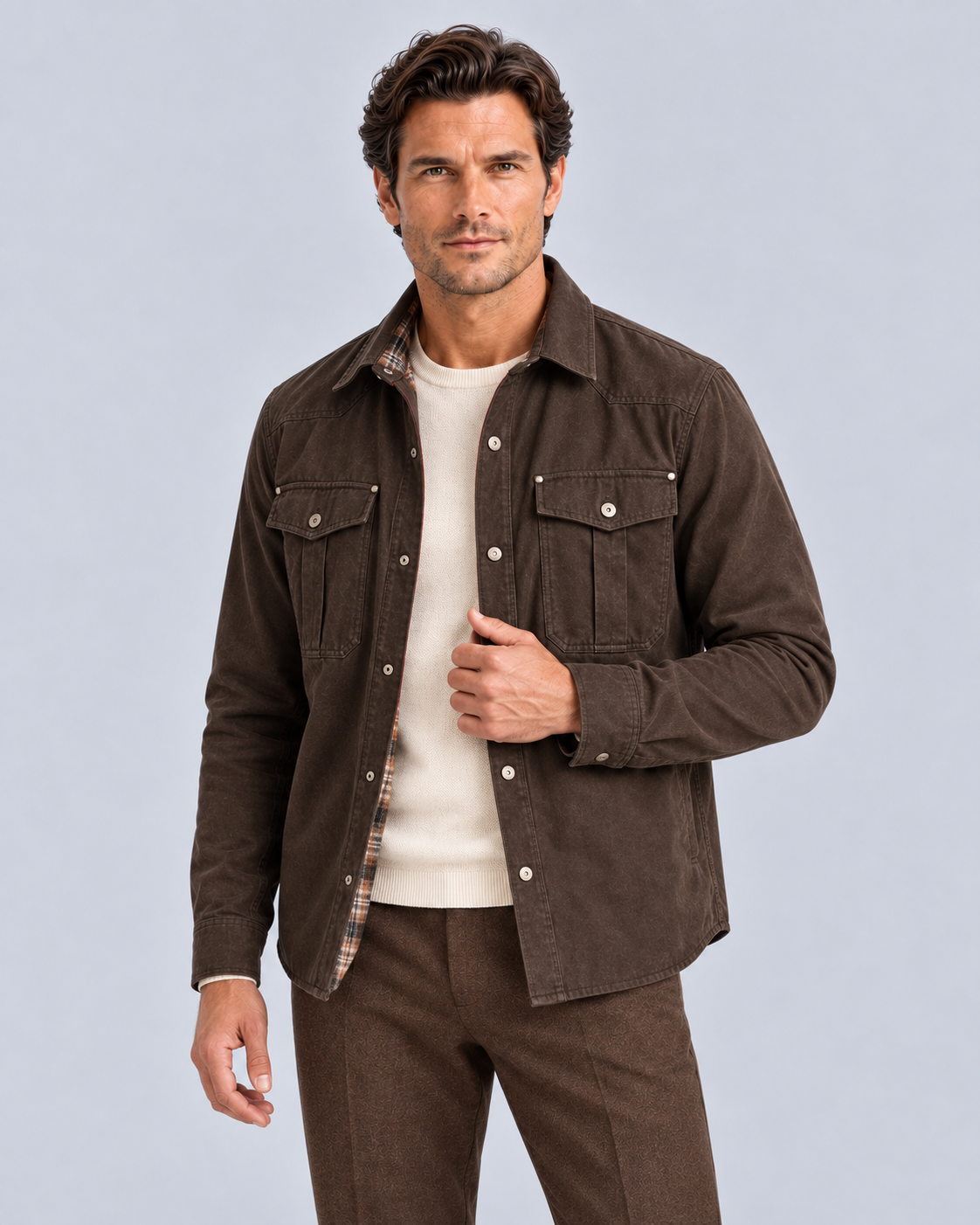 Men's Overshirt Jacket | Versatile Layering with Plaid-Lined Shirt