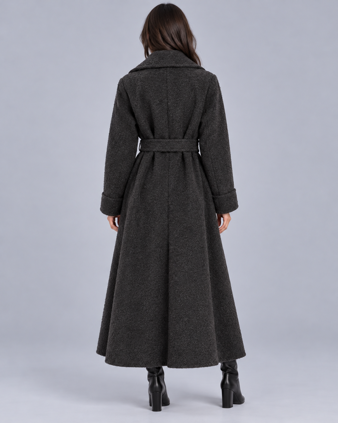 Women's Long Wool Blend Wrap Coat | Oversized Shawl Collar & Belted Waist