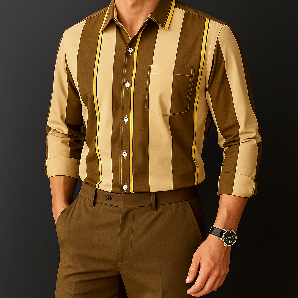 Men's Cotton Longsleeve Shirt with Low Collar