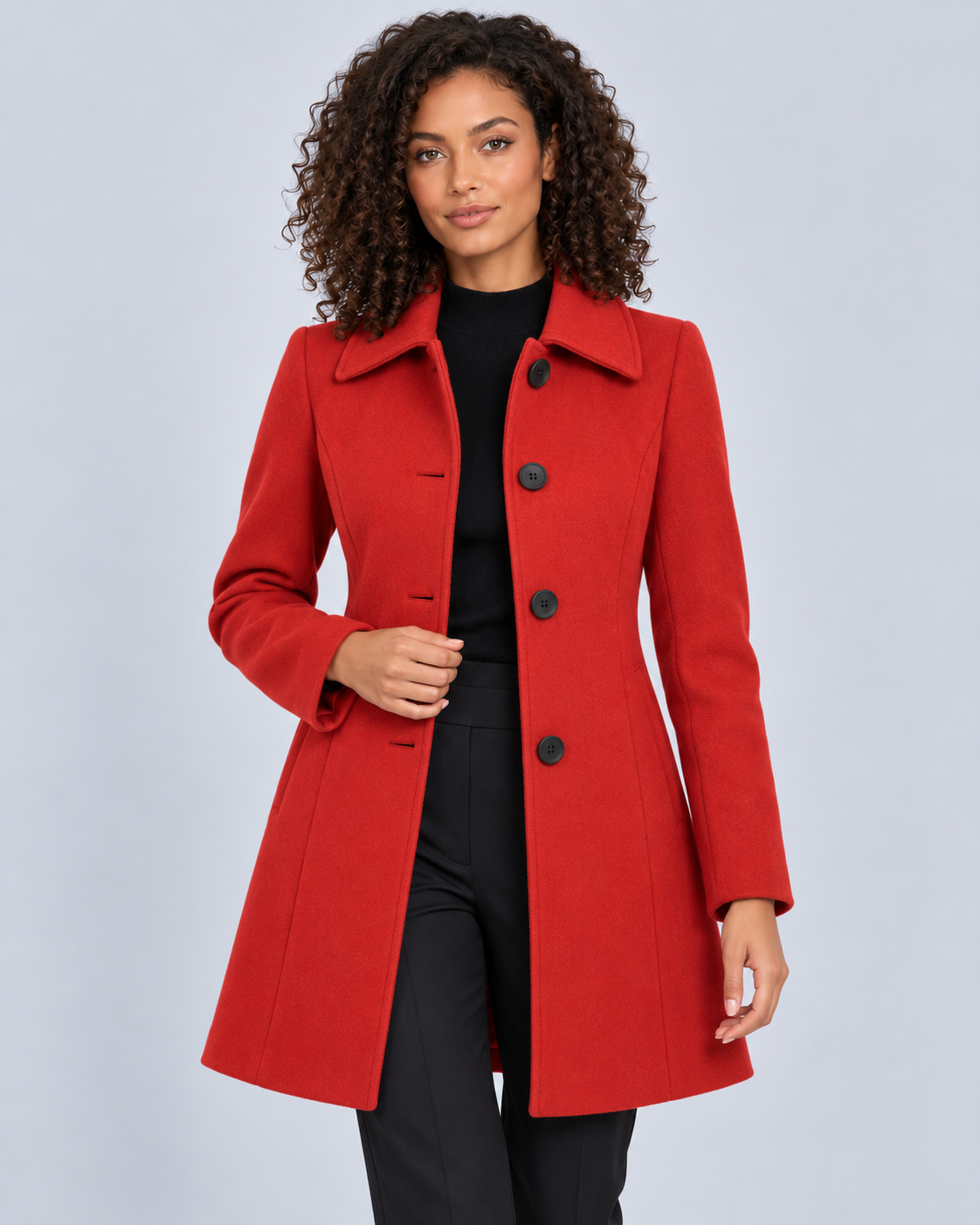 Women's Wool Fit-and-Flare Coat | Notch Lapel Mid-Length Coat