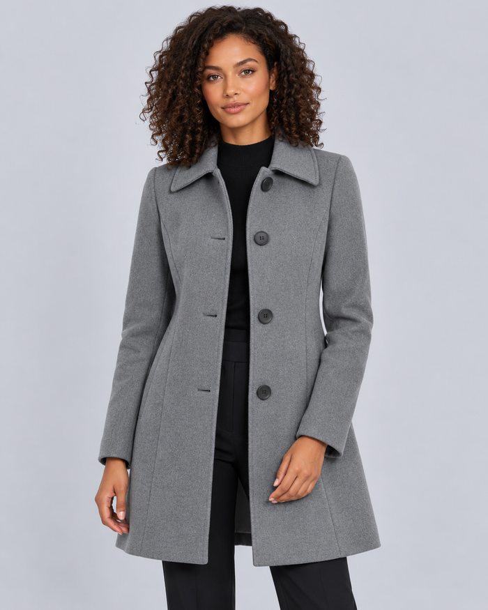 Women's Wool Fit-and-Flare Coat | Notch Lapel Mid-Length Coat